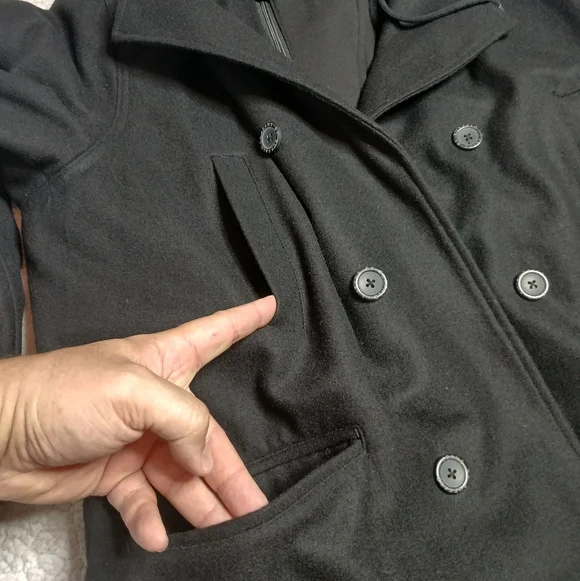 Black Wool Peacoat Hooded Coat XXL Double Breasted